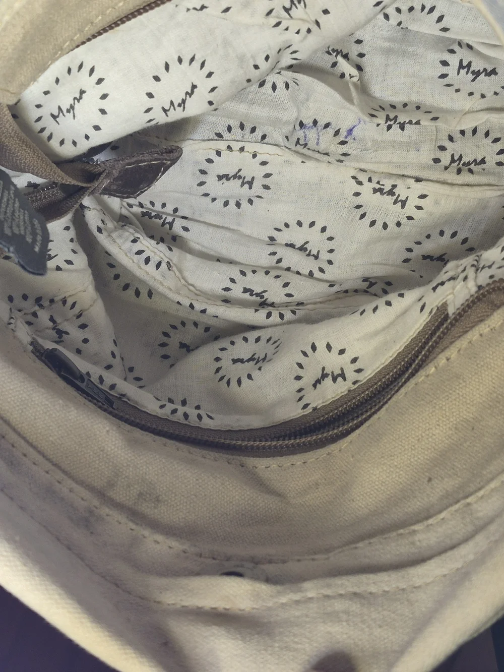 Myra Bag Patchwork Canvas Messenger in Brown, Cream, Gray